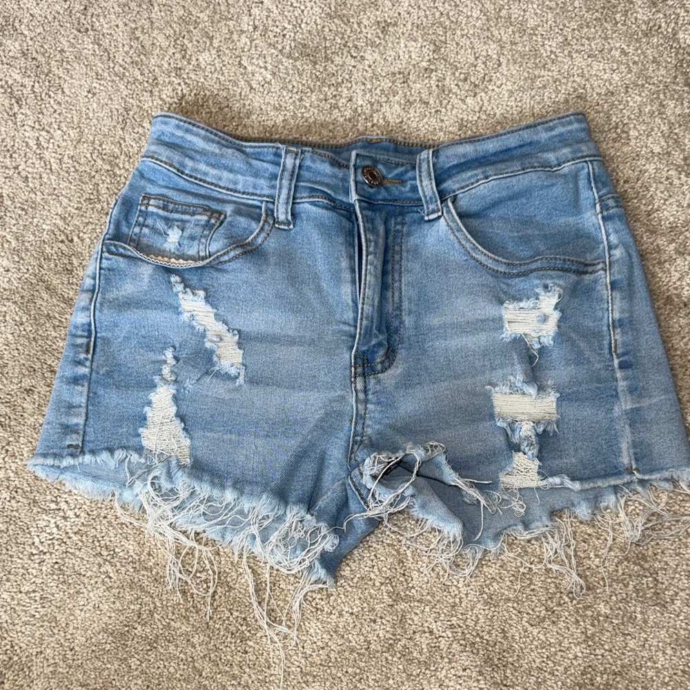 SHEIN Light Blue Distressed Denim Shorts